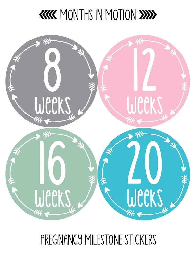 Months In Motion Pregnancy Weekly Belly Growth Stickers - Baby Bump Belly Stickers - Maternity Week Sticker - Pregnant Expecting Photo Prop Keepsake - Expectant Mom Gift - Arrows (Style 966) - Image 2